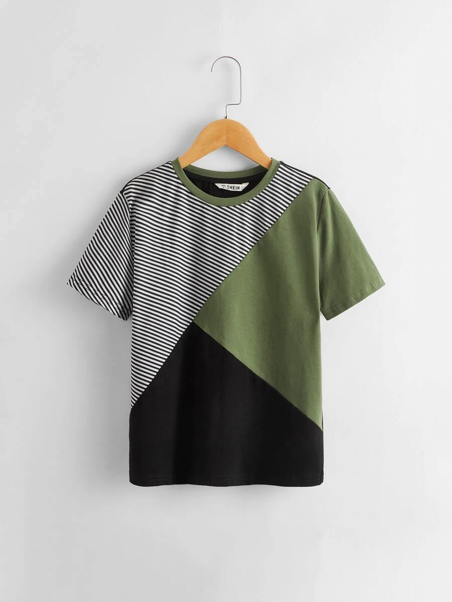 Boys Striped Panel Colorblock T-Shirt’s