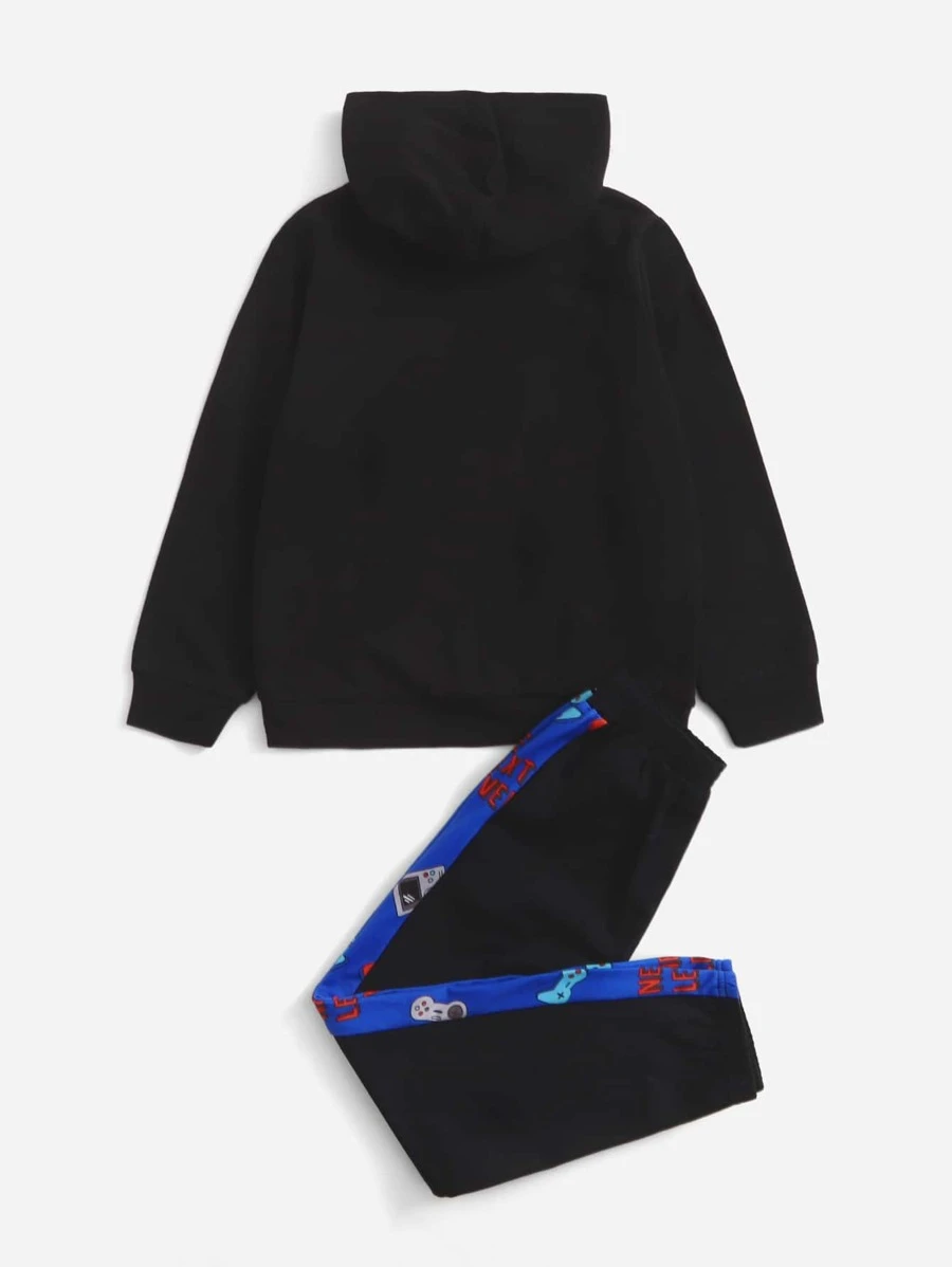 Boys Letter Graphic Hoodie & Contrast Side Seam Sweatpants